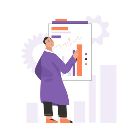 Engineer analyzes graph data and statisticsのイラスト素材