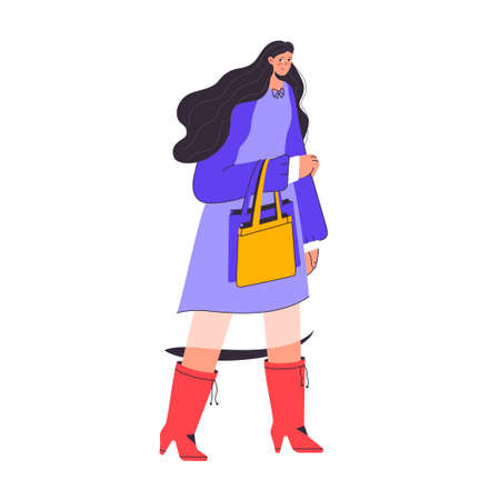 Cute woman wearing dress holds two bags in her handのイラスト素材