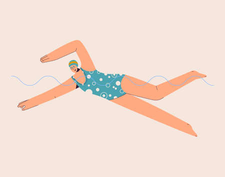 Swimmer swims in pool. Sportswoman is engaged in swimmingのイラスト素材