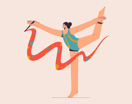 Gymnast with ribbon performing at competitionのイラスト素材