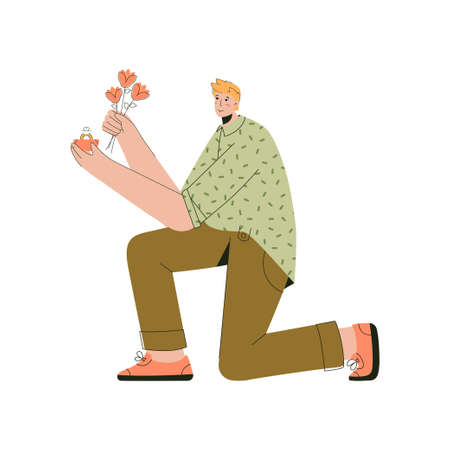 Young kneeling man makes marriage proposalのイラスト素材