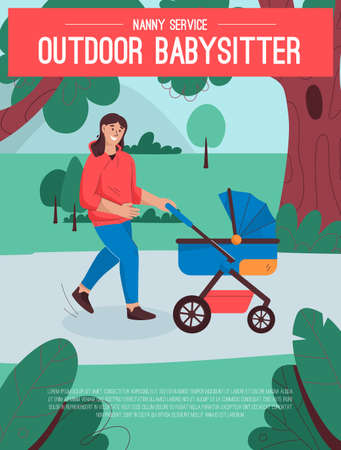 Vector poster of Outdoor Babysitter Service conceptのイラスト素材
