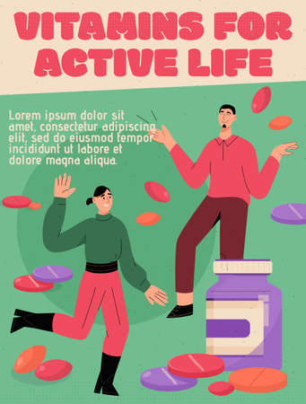 Vector poster of Vitamins for Active Life conceptのイラスト素材