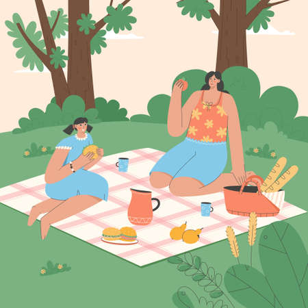 Family spending time at picnic conceptのイラスト素材