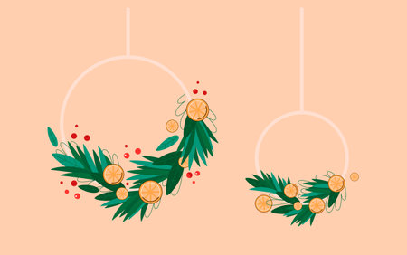Christmas wreaths set. Festive hanging decorationのイラスト素材