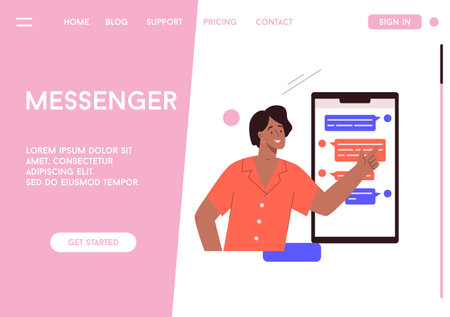 Vector landing page of Messenger concept.のイラスト素材