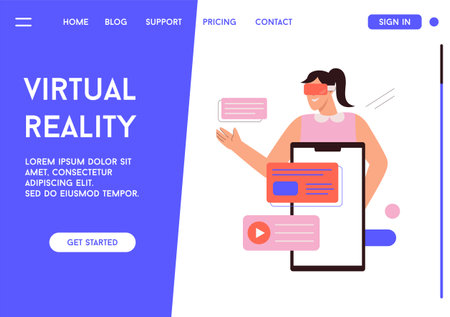 Vector landing page of Virtual reality concept.のイラスト素材