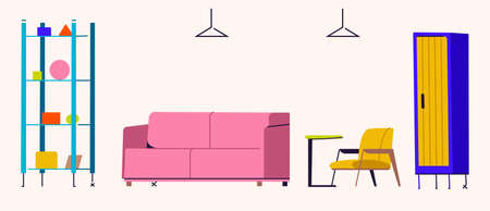 Modern interior design of living room with furniture.のイラスト素材