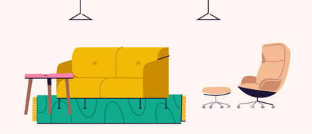 Modern interior design of living room with furniture.のイラスト素材