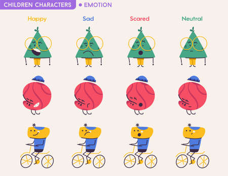Cute abstract children characters with different emotionsのイラスト素材