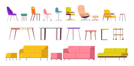 Modern interior with different types of furniture set.のイラスト素材