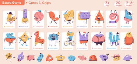 Template design for board game with cute abstract monstersのイラスト素材