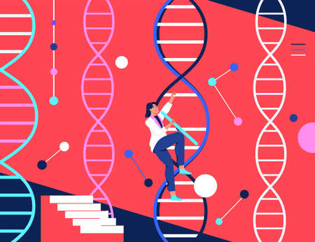Human DNA, chromosome sequence. Character design. Flat vector illustration.のイラスト素材