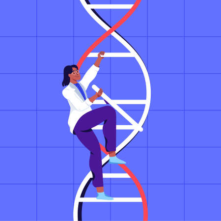 Human DNA, chromosome sequence. Character design. Flat vector illustration.のイラスト素材
