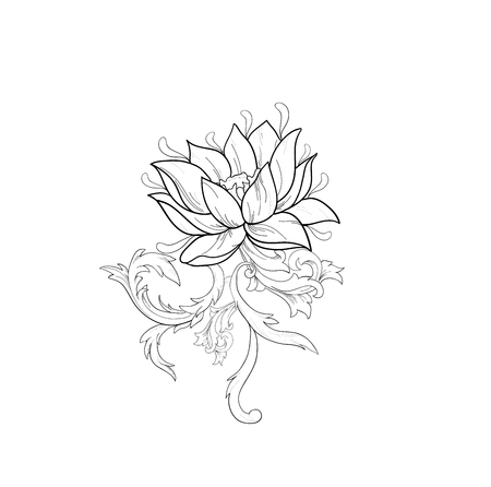 Graphic sketch of lotuses in ornament on a white background.のイラスト素材