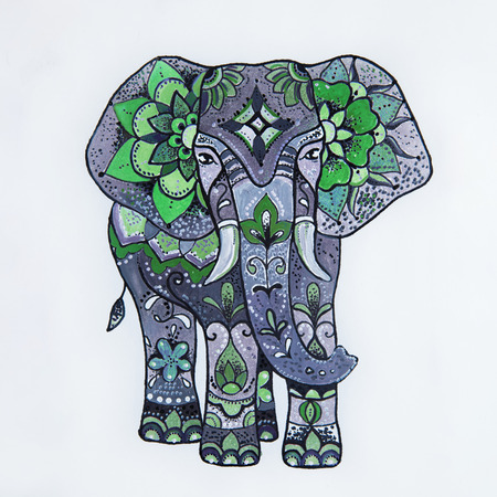 Sketch purple elephant with beautiful patterns.の写真素材