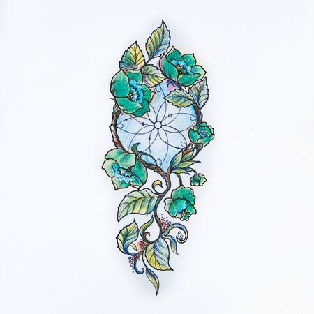 Sketch beautiful dreamcatcher on white background.の写真素材