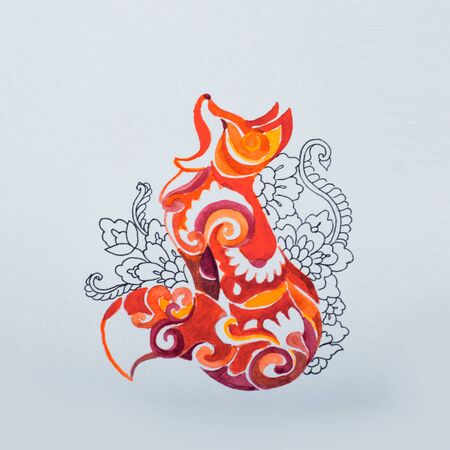 Sketch of a fox which curled up and asleep.の写真素材