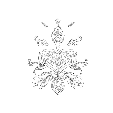 A sketch of beautiful lotuses in a graceful ornament on a white background.のイラスト素材