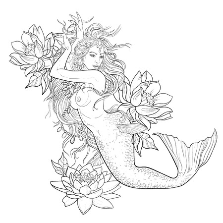 Sketch of a beautiful mermaid on a white background.のイラスト素材