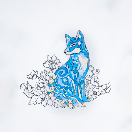 Sketch foxes in the flowers on a white background.の写真素材