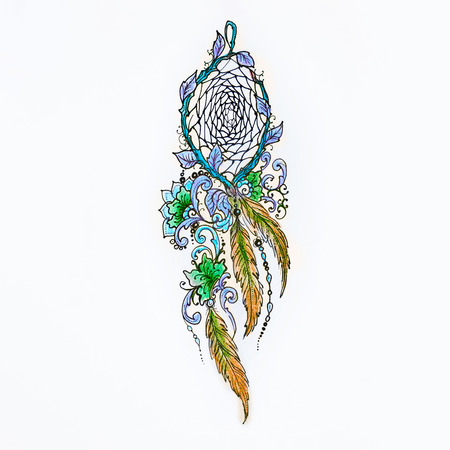 Sketch beautiful dreamcatcher on white background.の写真素材