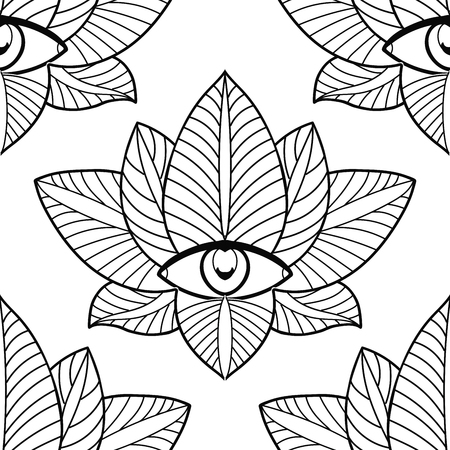 Seamless lotus and third eye on a white background.のイラスト素材