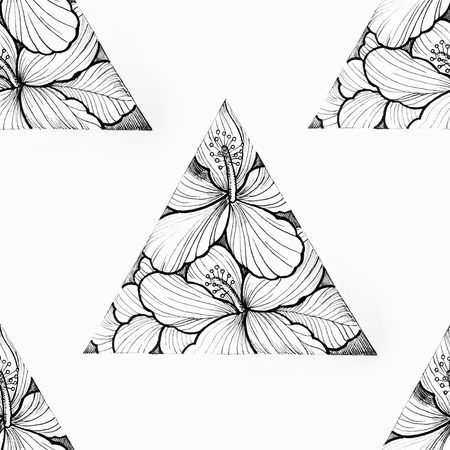 Seamless pattern of a triangle in flowers on a white background.の写真素材