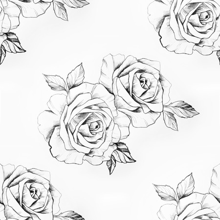 Seamless pattern of a branch of beautiful roses on a white background.の写真素材