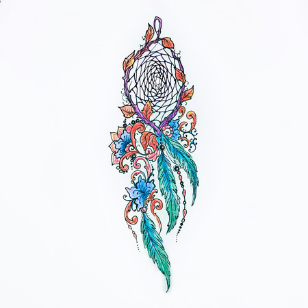 Sketch beautiful dreamcatcher on white background.の写真素材