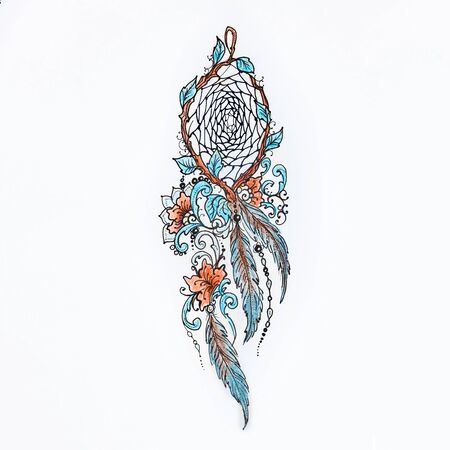 Sketch beautiful dreamcatcher on white background.の写真素材