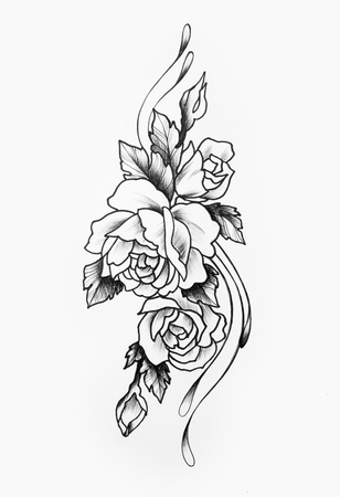 Sketch of a beautiful black and white flower on a white background.の写真素材