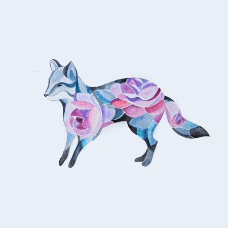 Sketch of a fox in flowers on a white background.の写真素材