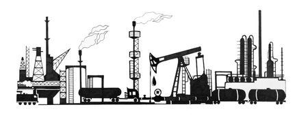 A set of sketches of oil production. Mining infrastructure.の写真素材