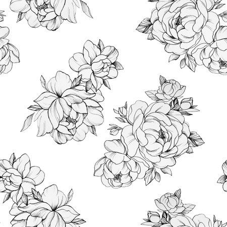 Seamless pattern of beautiful peonies on a white background.の写真素材