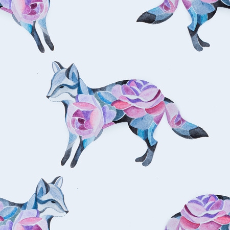 Seamless fox pattern in flowers on a white background.