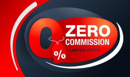 0% zero commission special offer banner template with 3D red zero digit and on modern background - vector promo limited offers flyerのイラスト素材