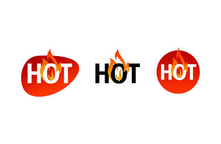 Hot price or sale creative button, sticker or web element with fire (forks of flame)  - isolated element in three variationsのイラスト素材