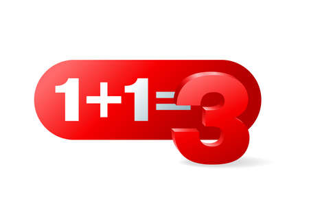 1 plus 1 is 3 sticker for special offer Buy two and get Three in 3D decoration - isolated vector elementのイラスト素材
