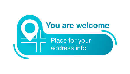 Address block template for website or banner - creative decorated catchy frame with geo location pin (marker) and place for address info - isolated vector web elementのイラスト素材