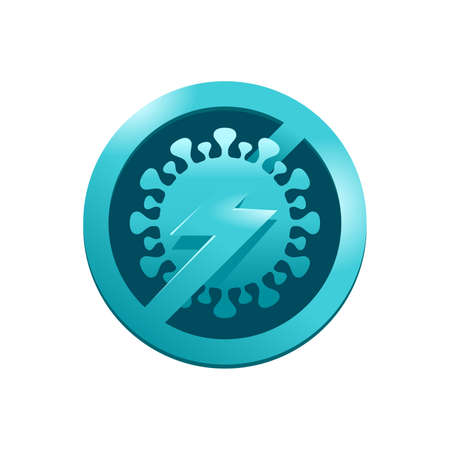Antibacterial 3D emblem sign - icon with crossed out and pierced by lightning covid-19 dangerous anti bacterial - isolated vector emblemのイラスト素材