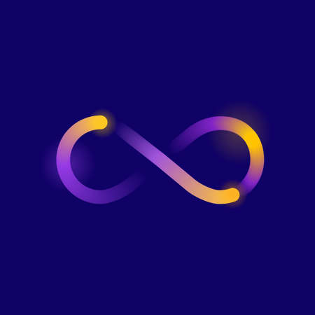 Infinity symbol with motion effect in bright colorful neon decoration on dark backgroundのイラスト素材
