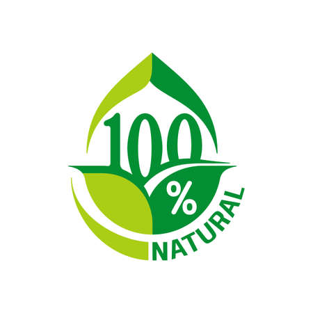 100 natural - mark for healthy organic food, vegetarian nutrition - vector stickerのイラスト素材
