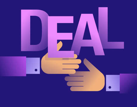 Deal successful business cooperation contract concept - word DEAL and handshake in abstract colorful styleのイラスト素材