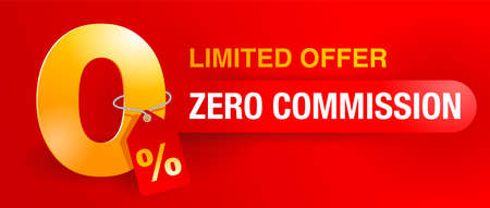0 zero commission special offer banner template with 3D yellow zero digit and red background - vector promo limited offers flyerのイラスト素材