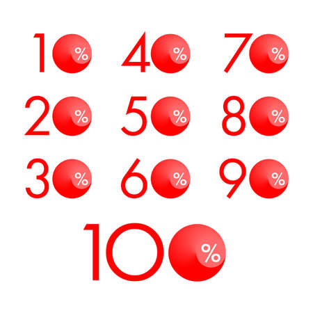 Tags for sales or discounts with different percentage (10, 20, 30, 40, 50, 60, 70, 80, 90 and 100 percents) - creative digits for promotion banners and posters decorationのイラスト素材