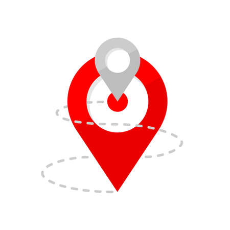 Travel path geo tracking - dotted curve line with geo markers (pins) and route start and destination - vector isolated illustration for tourism or delivery companiesのイラスト素材