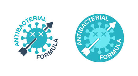 Antibacterial formula stamp - dead bacterial virus pierced by arrow - vector isolated sign for antibiotics antiseptic cosmetics and medical productsのイラスト素材