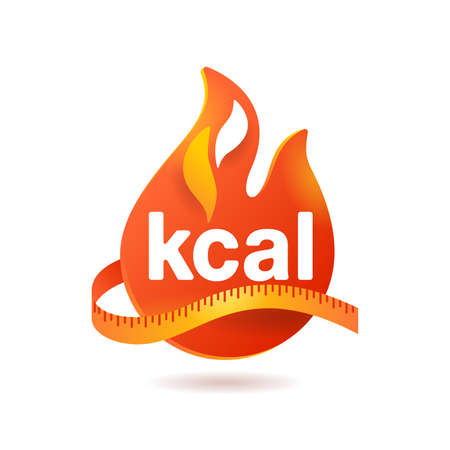 kcal icon - kilocalorie symbolic emblem for food products cover designation - fat burning visual - isolated vector elementのイラスト素材