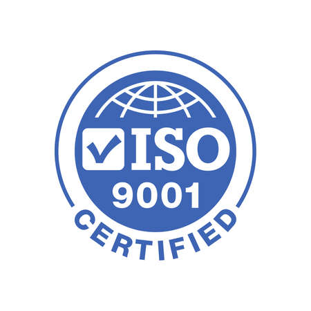 ISO 9001 certified stamp - international quality management system circular sign - isolated vector emblemのイラスト素材